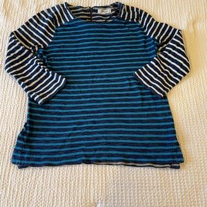 Madewell black white blue striped 3/4 length sleeved top shirt size extra small